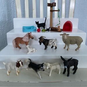 Schleich Cats and Farm Animals Figurine Set with Accessories